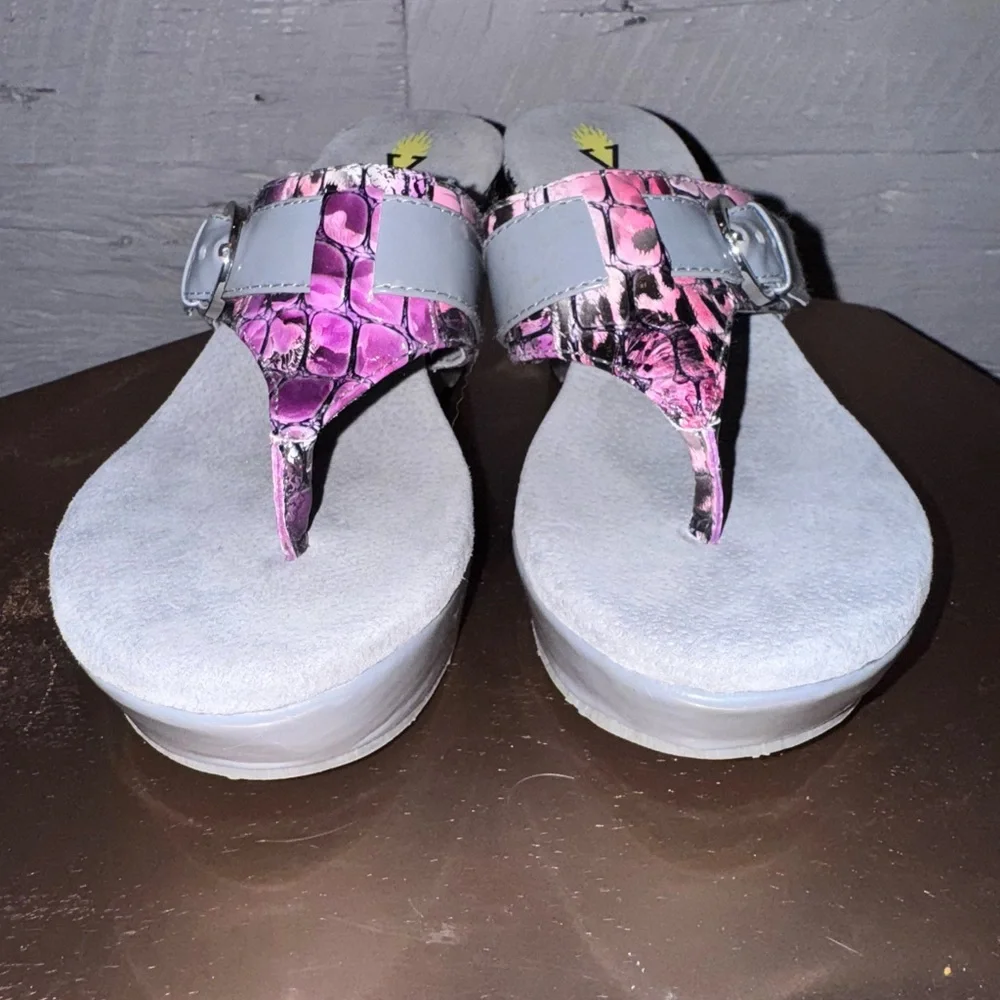 Volatile Pink and Gray Wedge Sandals with Cushioned Insole